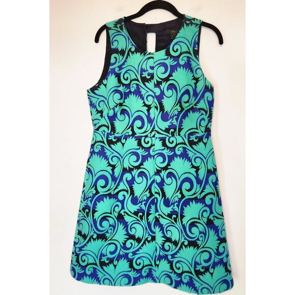 J Crew A-Line Vineyard‎ Jacquard Green/Blue Sheath Dress size 8 - Picture 4 of 11
